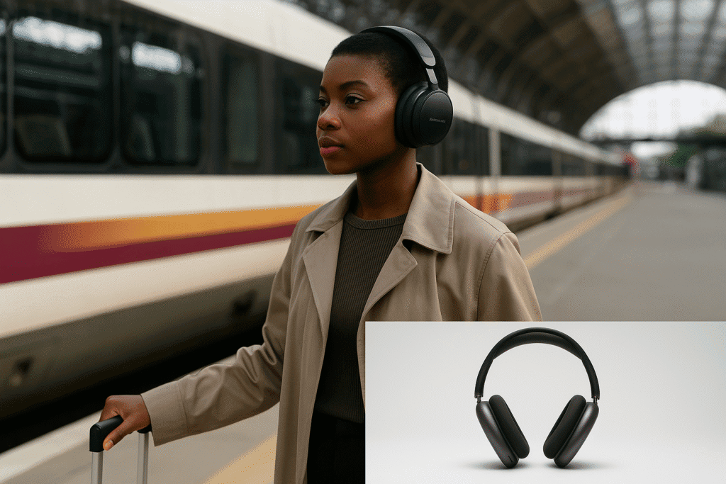 Sennheiser Momentum 4 headphones shown up close with branding clearly visible.