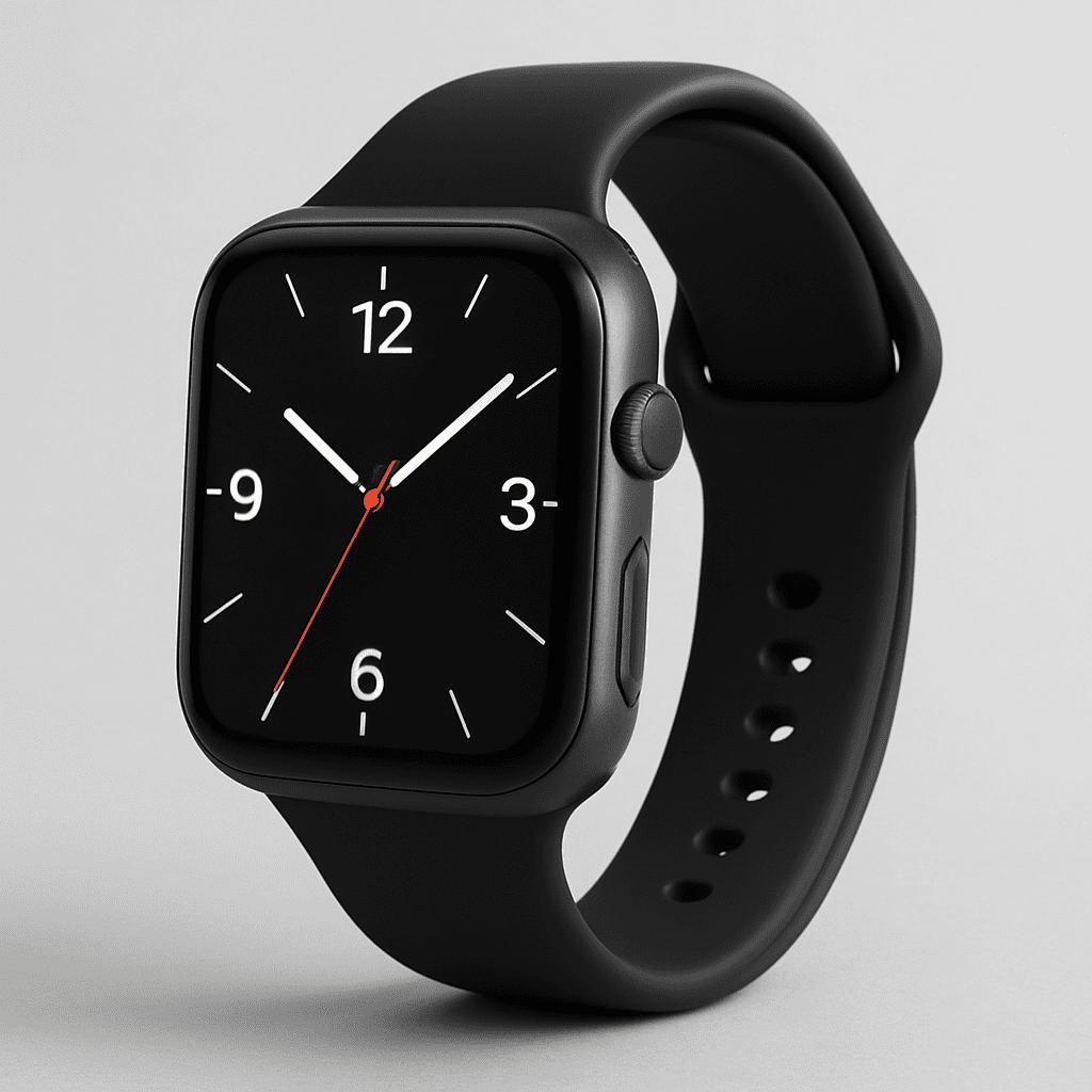 smartwatch with silicone strap on a neutral background