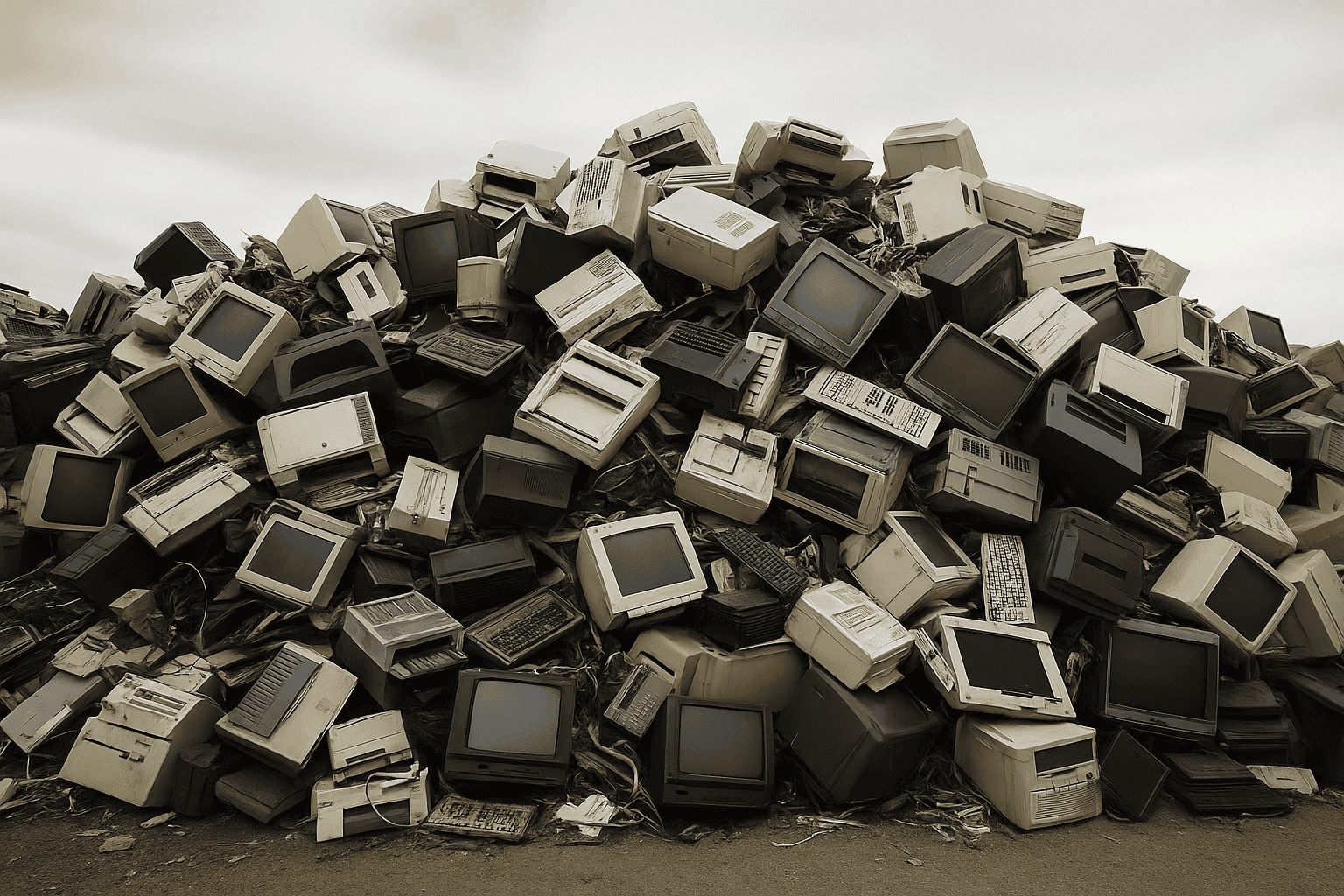 E-Waste landfill showing discarded electronics